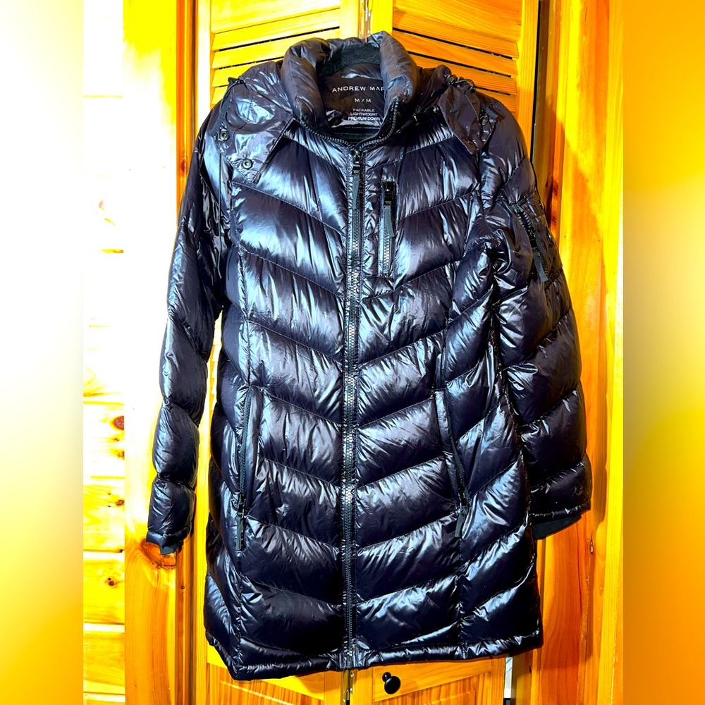 Women’s Andrew Marc Packable Lightweight Premium Down Long Jacket, Medium